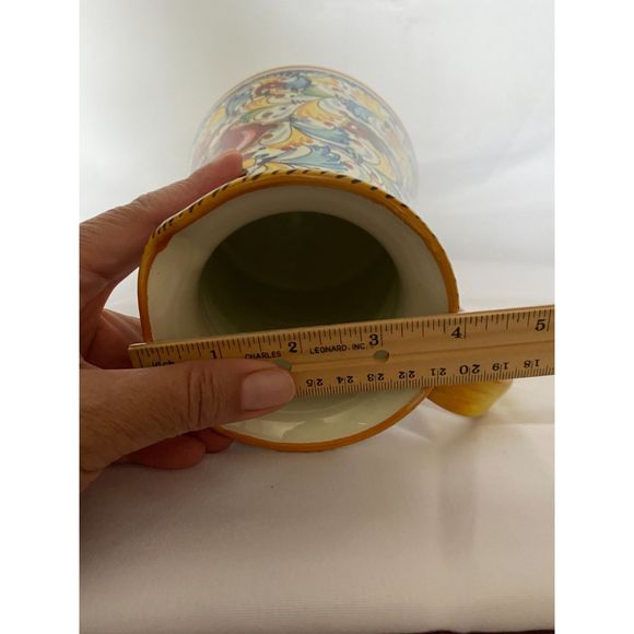 Orvieto Hand Painted Pitcher with Red Fleur De Lis Design - Picture 8 of 10